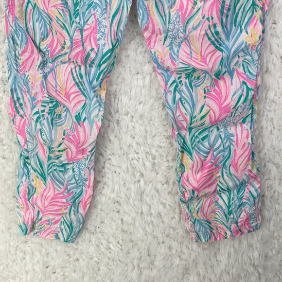 Lilly Pulitzer Taron Linen Tropical Leaf Elastic Waist Drawstring Pants Size L - Picture 14 of 15